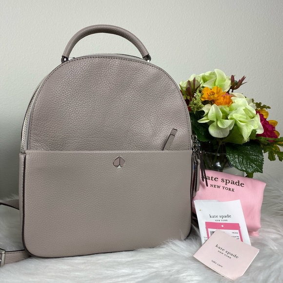 🔥SALE🔥 KATE SPADE TAUPE MEDIUM LEATHER BACKPACK - Picture 2 of 8